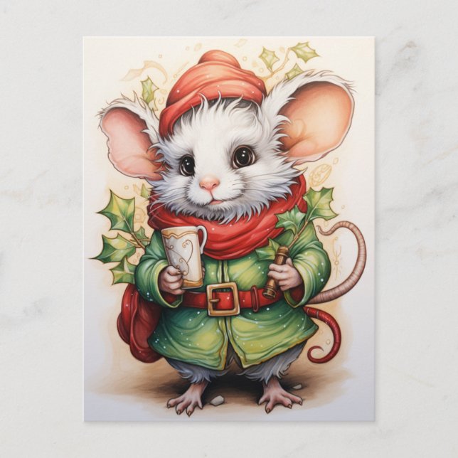 Postal Festiva Ratón de Navidades de vacaciones con enredos (Anverso)