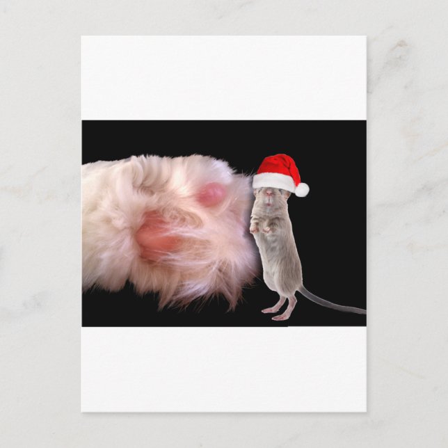 Postal Festiva Ratón enorme de pezuña para gato para Navidades pe (Anverso)