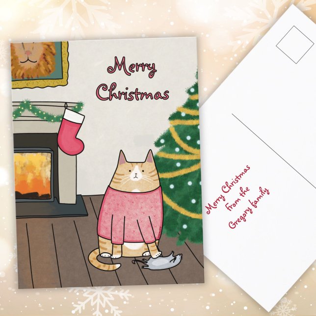 Postal Festiva Ratón gato Naranja gracioso personalizado bajo árb (Subido por el creador)