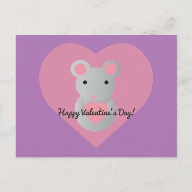 Postal Festiva Ratón lindo sosteniendo un corazón. (Anverso)