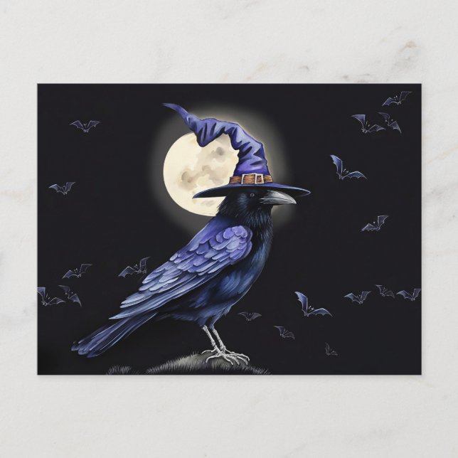 Postal Festiva Raven Halloween Estilo de arte popular (Anverso)