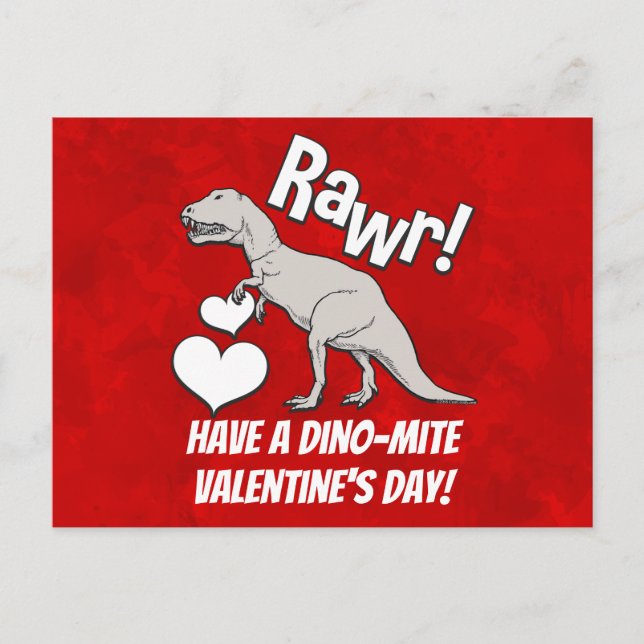 Postal Festiva Rawr Tyrannosaurus T Rex El día de San Valentín Ki (Anverso)