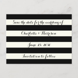 Postal Festiva Rayas de marfil negro chic Save the date de boda