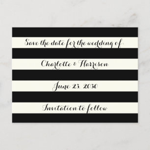 Postal Festiva Rayas de marfil negro chic Save the date de boda