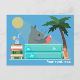 Postal Festiva Reading Rhino in the Pool Postcards