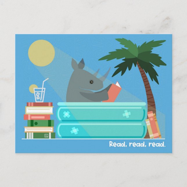 Postal Festiva Reading Rhino in the Pool Postcards (Anverso)