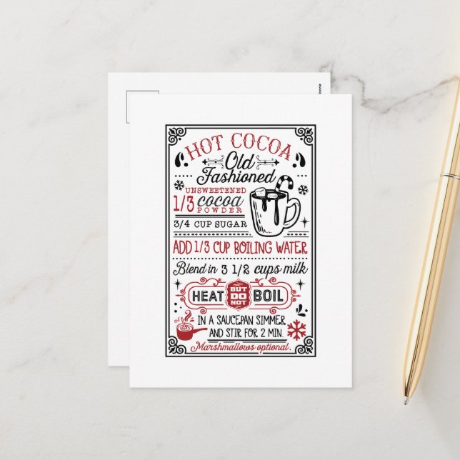 Postal Festiva Receta de cacao caliente a la antigua (Anverso/Reverso In Situ)