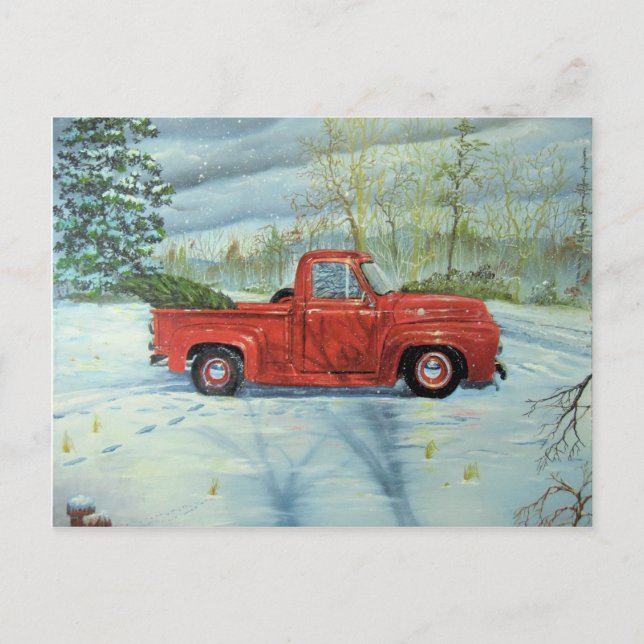 Postal Festiva Recogiendo el árbol para Navidades (Anverso)