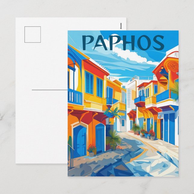 Postal Festiva Recuerdo de Pafos, Chipre (Anverso / Reverso)