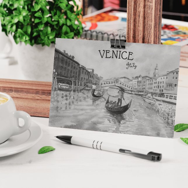 Postal Festiva Recuerdo de viaje a Italia - VENECIA negro y blanc (Subido por el creador)