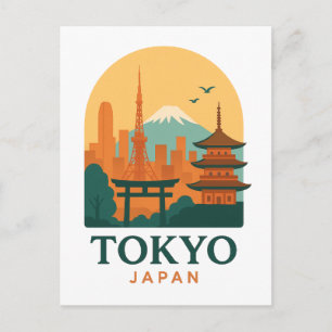Postal Festiva Recuerdo de viaje minimalista de Tokio Japón