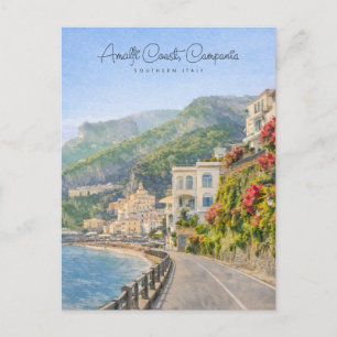 Postal Festiva Recuerdo de viaje romántico acuarela de la Costa d