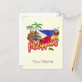 Postal Festiva Recuerdos de palma con bandera de mimbre de Filipi