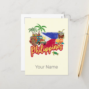 Postal Festiva Recuerdos de palma con bandera de mimbre de Filipi