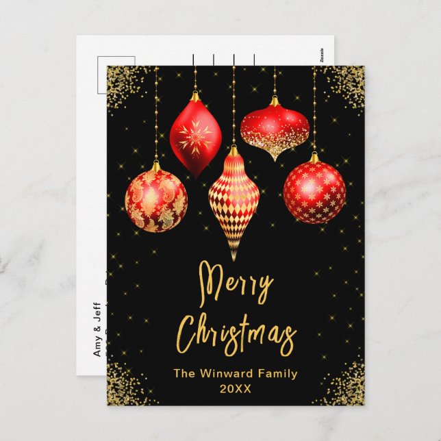Postal Festiva Red and Gold Ornaments Merry Christmas (Anverso / Reverso)