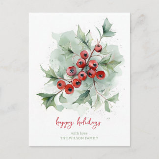 Postal Festiva Red Berries Botanical Watercolor Christmas