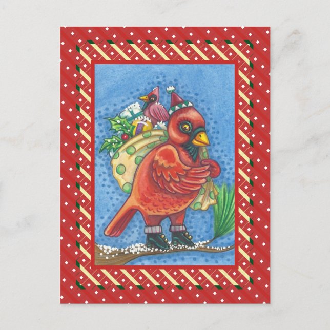POSTAL FESTIVA RED BIRD SANTA, CARDINAL DE BUENOS NAVIDADES DE AZ (Anverso)