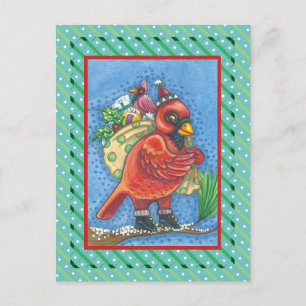 POSTAL FESTIVA RED BIRD SANTA, CARDINAL DE BUENOS NAVIDADES DE AZ
