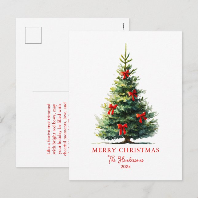 Postal Festiva Red Bows Ribbons Merry Tree  (Anverso / Reverso)
