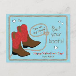 Postal Festiva Red Cowboy Boots El día de San Valentín de aula fo