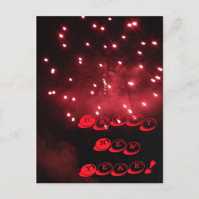 Postal Festiva Red Fireworks Feliz Año Nuevo PostCards (Anverso)