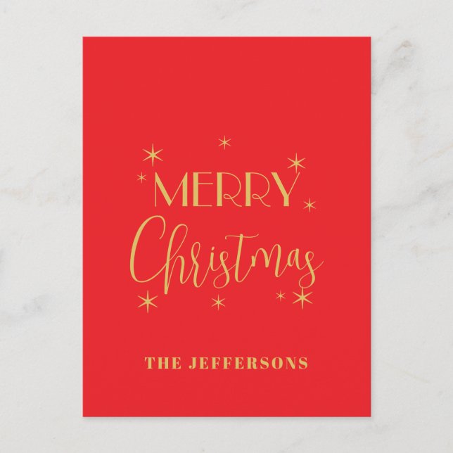 Postal Festiva Red & Gold Colors Merry Christmas Family Name (Anverso)
