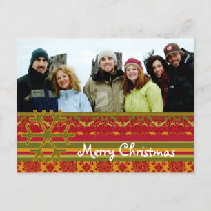 Postal Festiva Red Green Damask Merry Christmas Postcard