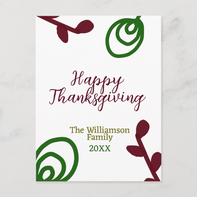 Postal Festiva Red green happy Thanksgiving floral leaf fall (Anverso)