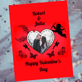 Postal Festiva Red Heart Photo Love Cupid Vintage Valentines Day