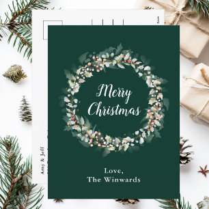 Postal Festiva Red Holly Wreath Merry Christmas