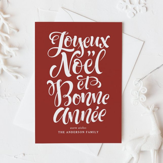 Postal Festiva Red Joyeux Noël et Bonne Année Calligraphy (Subido por el creador)