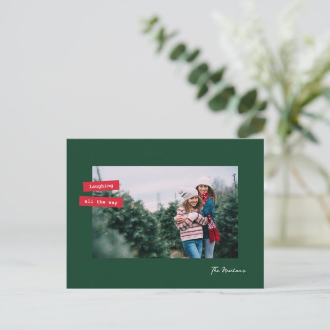 Postal Festiva Red Label Single Photo Flat Holiday Postcard (Anverso de pie)