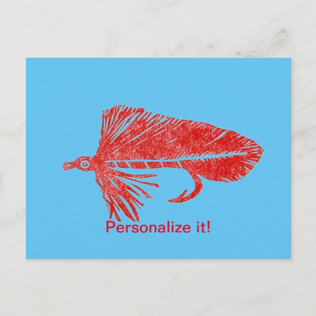 Postal Festiva Red Matuka streamer, fly fish, fly tying art (Anverso)