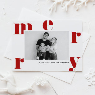 Postal Festiva Red MERRY Bold Typography Navidades modernos de fo