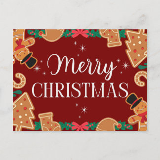 Postal Festiva Red Merry Christmas Gingerbread 