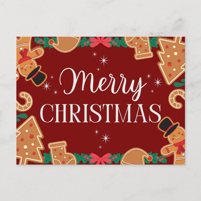 Postal Festiva Red Merry Christmas Gingerbread  (Anverso)