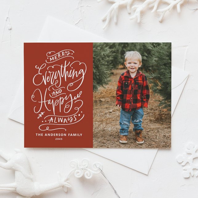 Postal Festiva Red Merry Everything and Happy Always Photo (Subido por el creador)