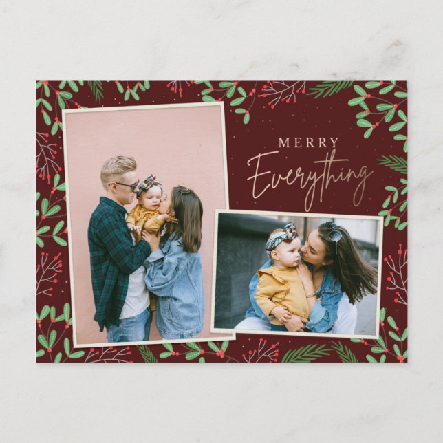 Postal Festiva Red Pine Berries Merry Everything Multiple Photo (Anverso)
