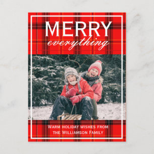 Postal Festiva Red Plaid Merry Everything Family Photo Navidades