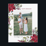 Postal Festiva Red Poinsettia Botanical Merry Christmas Hol<br><div class="desc">¡Felices Fiestas! Envíe sus deseos de vacaciones y saludos a la familia y amigos con esta tarjeta postal de personalizable floral de vacaciones. Cuenta con un marco acuarela de pineconas,  agujas de pino,  hoyos,  bayas y poinsettias rojas. Personalice agregando nombres,  mensajes y fotos. Los elementos coincidentes están disponibles.</div>