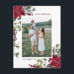 Postal Festiva Red Poinsettia Botanical Merry Christmas Hol<br><div class="desc">¡Felices Fiestas! Envíe sus deseos de vacaciones y saludos a la familia y amigos con esta tarjeta postal de personalizable floral de vacaciones. Cuenta con un marco acuarela de pineconas,  agujas de pino,  hoyos,  bayas y poinsettias rojas. Personalice agregando nombres,  mensajes y fotos. Los elementos coincidentes están disponibles.</div>