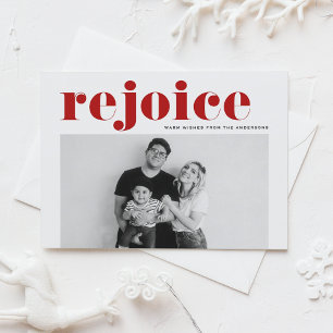 Postal Festiva Red Rejoice Negrita Typografía Navidades modernos 