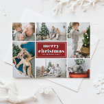 Postal Festiva Red Retro Merry Christmas Collage de fotos<br><div class="desc">Feliz Navidad! Envíe sus saludos de vacaciones a la familia y amigos con esta postal de Navidades de personalizable. Presenta tipografía retro y una plantilla de collage de fotos. Personalice esta postal de Navidades de collage de fotos agregando sus detalles. Esta postal de Navidades rojos está disponible en otros colores...</div>