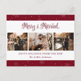 Postal Festiva Red Snowflake Botanical Newlywed Photo Holiday