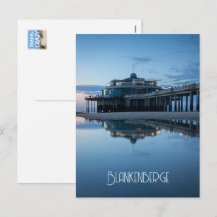 Postal Festiva Reflejos del muelle de Blankenberge en la hora azu