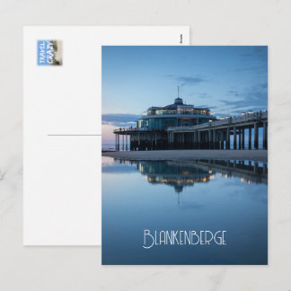 Postal Festiva Reflejos del muelle de Blankenberge en la hora azu