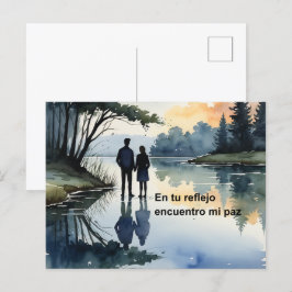 Postal Festiva Reflejos en el Agua: Ilustración Minimalista en Ac