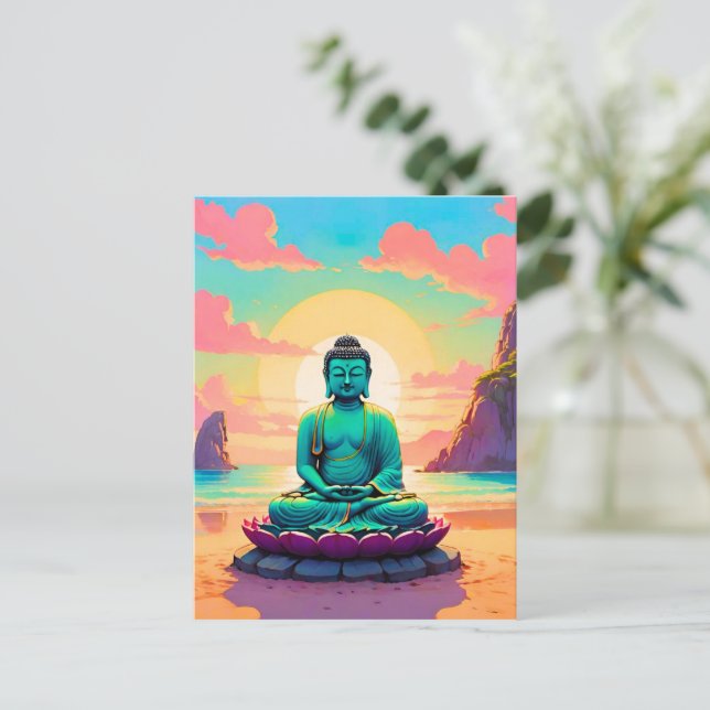 Postal Festiva Reflexión sobre la puesta de sol de Buda (Anverso de pie)