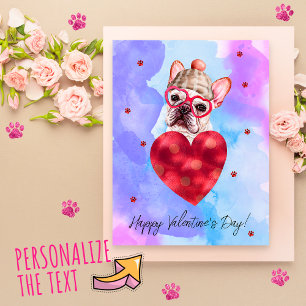 Postal Festiva Regalo de Día de San Valentín de Bulldog Francés A