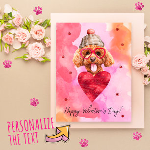 Postal Festiva Regalo de El día de San Valentín de caniche Naranj